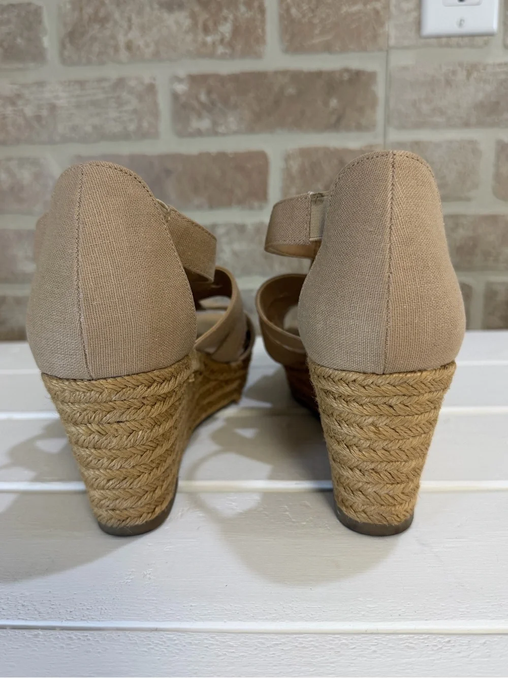 Lauren Ralph Lauren Kelcie Espadrille Wedge Sandals Beige Linen Zip Front SZ 8B